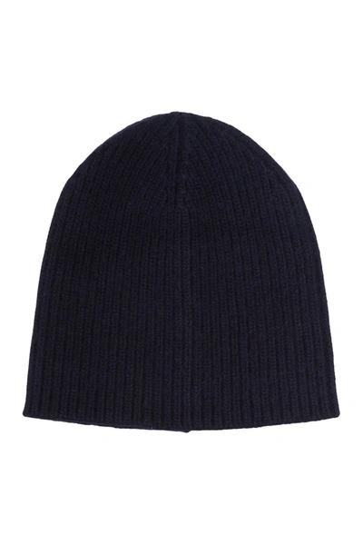 Portolano Cashmere Ribbed Beanie In Dark Blue