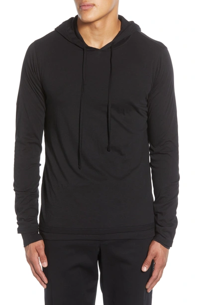 Vince Double Layer Drawstring Hoodie In Black