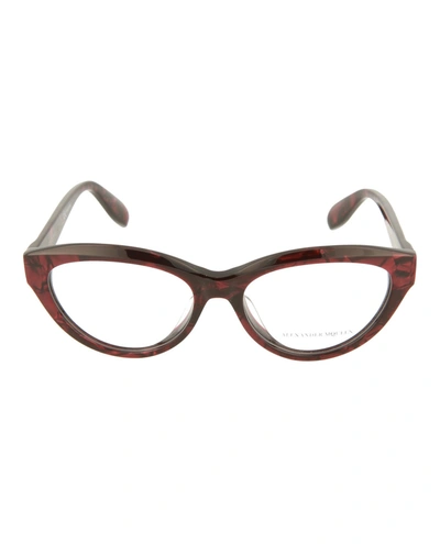 Alexander Mcqueen Women's 55mm Cat Eye Optical Glasses In Red Transparent