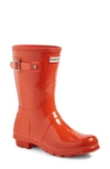 Hunter Original Short Gloss Orange Wellington Boot In Violet