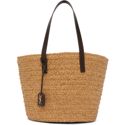 Saint Laurent Tan Raffia Medium Panier Tote In 7062 Naturale/nut