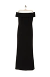 Calvin Klein Off The Shoulder Crepe Gown In Blk