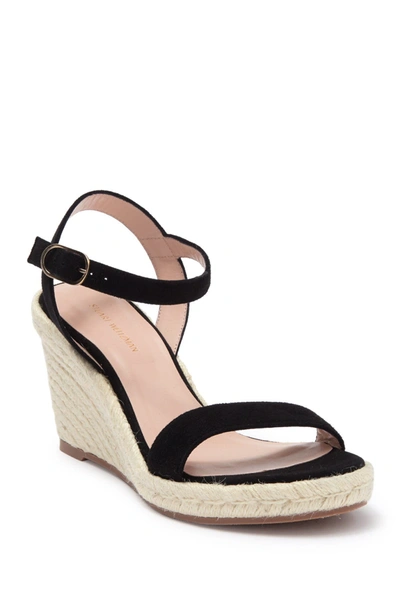 Stuart Weitzman Teddi Espadrille Suede Wedge Sandal In Black