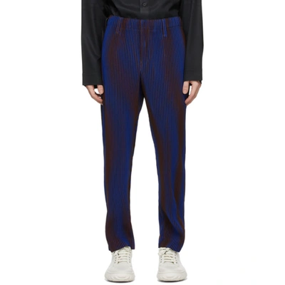 Issey Miyake Hologram Striped Plissé Trousers In 75 Navy