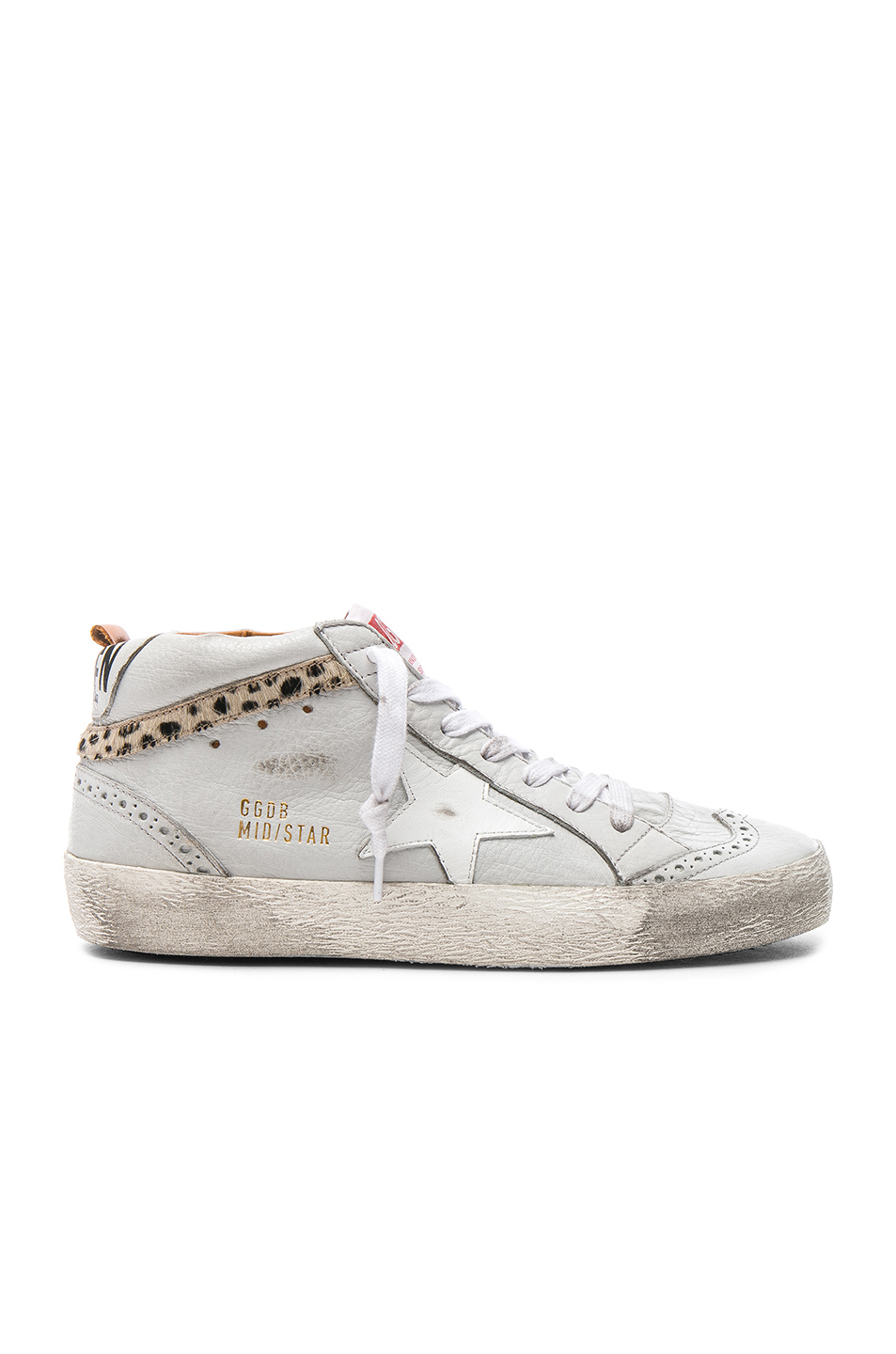 Golden Goose Leather Mid Star Sneakers With Cow Hair In Ice & Leo ...
