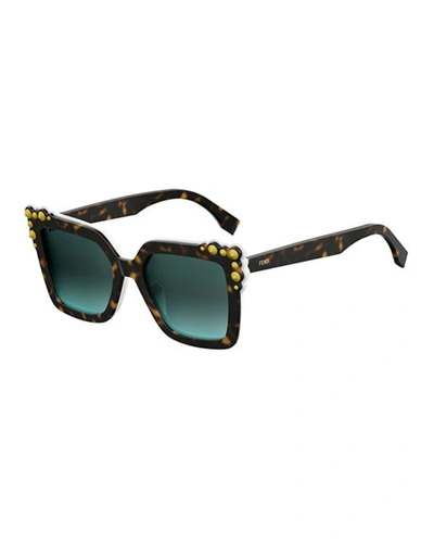 Fendi Can Eye Two-tone Studded Square Sunglasses In Brown Pattern
