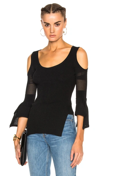 Roland Mouret Burford Patchwork Lace Viscose Open Shoulder Top In Black