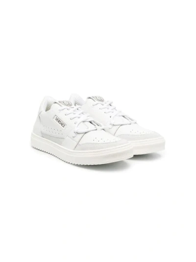 Young Versace Kids' Logo-print Lace-up Trainers In White