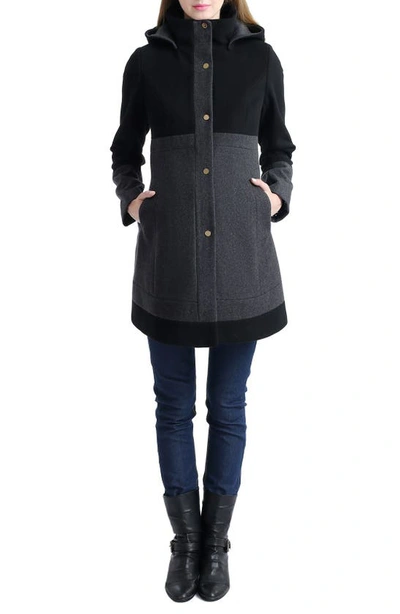 Kimi And Kai Tessa Colorblock Wool Blend Maternity Coat In Black