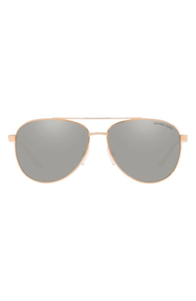 Michael Kors 59mm Aviator Sunglasses In Rose Gold/ Silver Mirrored