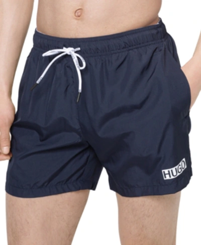 Hugo Boss Men's Haiti Slim-fit Quick-dry Metallic Logo-print 5-1/2" Swim Trunks In Dark Blue