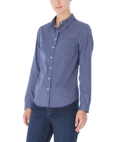 Jones New York Easy Care Button Up Long Sleeve Blouse In Blue