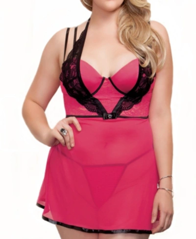 Icollection Women's Plus Size Multi Strap Babydoll Lingerie Set