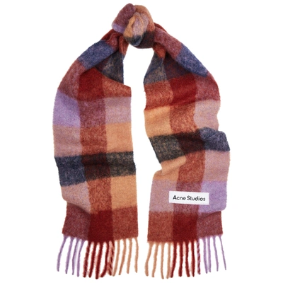 Acne Studios Womens Brown/lilac/navy Vally Checked Wool-blend Scarf