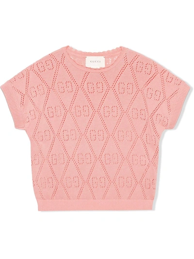 Gucci Kids' Gg Perforated Cotton Dress In Pink