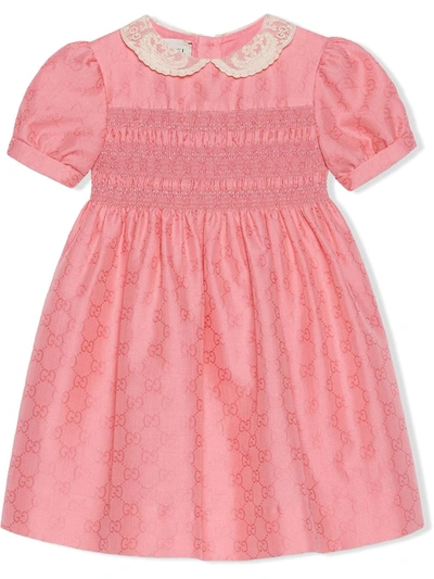 Gucci Kids' Children Gg Cotton Jacquard Smock Dress In Pink