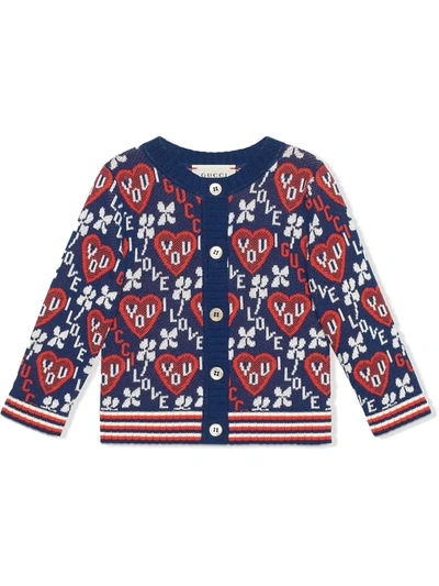 Gucci Baby Cotton-blend Jacquard Cardigan In Blue