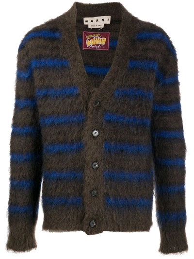 Marni Brown & Navy Mohair Cardigan In Blue