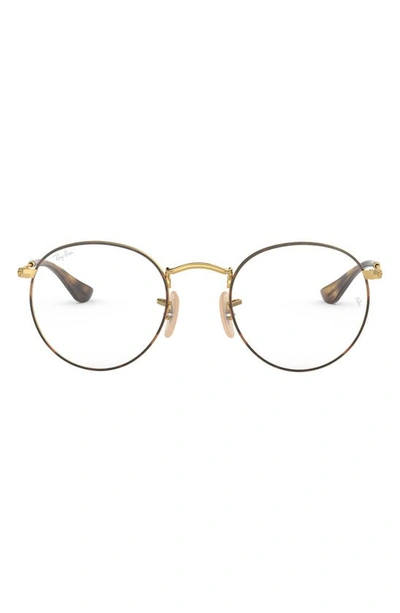 Ray Ban 50mm Round Optical Glasses In Gold/ Havana