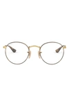 Ray Ban Ray-bay 47mm Round Optical Glasses In Gold/ Havana