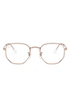 Ray Ban 51mm Round Optical Glasses In Shiny Rose Gold
