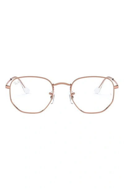 Ray Ban 51mm Round Optical Glasses In Shiny Rose Gold
