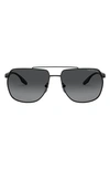 Prada 62mm Polarized Oversize Aviator Sunglasses In Matte Black/ Grey Gradient