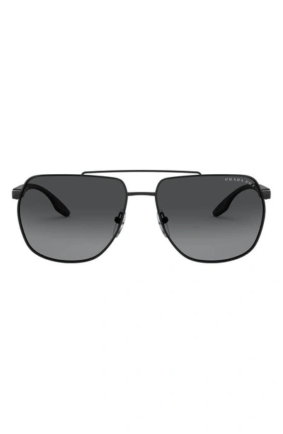 Prada 62mm Polarized Oversize Aviator Sunglasses In Matte Black/ Grey Gradient