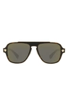 Versace 56mm Mirrored Aviator Sunglasses In Dark Havana/ Grey Gold Mirror
