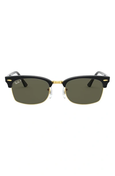 Ray Ban 52mm Rectangle Sunglasses In Shiny Black/ Green