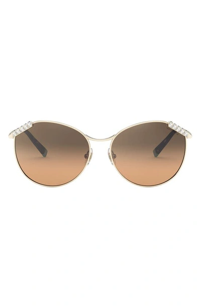 Tiffany & Co 59mm Gradient Round Sunglasses In Pale Gold/ Brown/ Silver