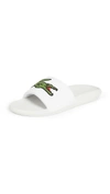 Lacoste Croco Slides With Large Logo In White In White/green