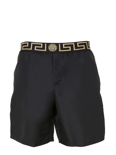 Versace Greca Waistband Swim Shorts In Black