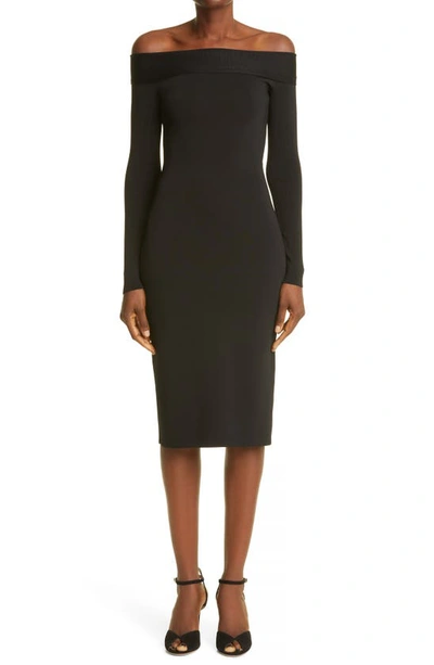 Victoria Beckham Foldover Off The Shoulder Long Sleeve Body-con Dress In Black