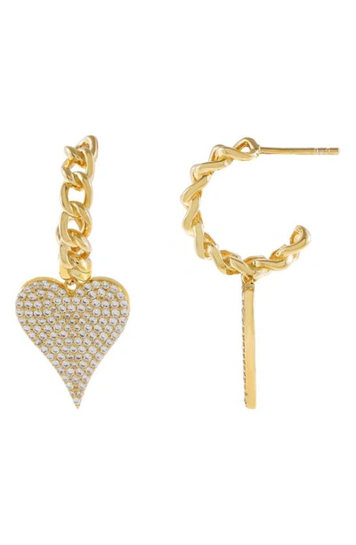 Adinas Jewels Heart Drop Curb Chain Hoop Earrings In Gold