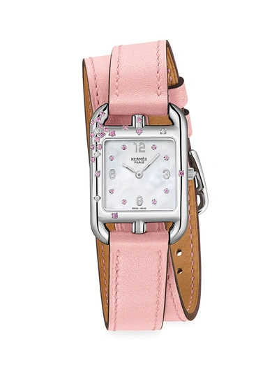 Hermes Cape Cod 31mm Stainless Steel, Pink Sapphire, Diamond & Leather Strap Watch