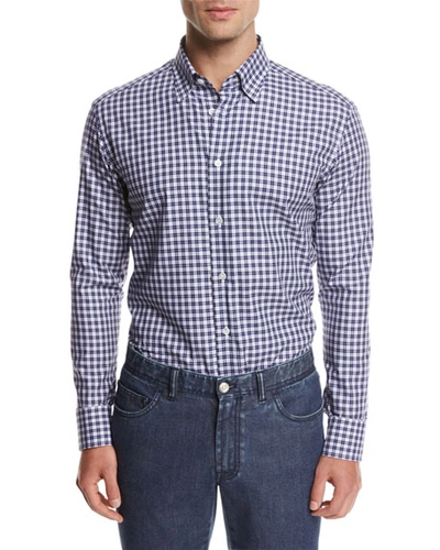 Brioni Check Cotton Shirt, Blue