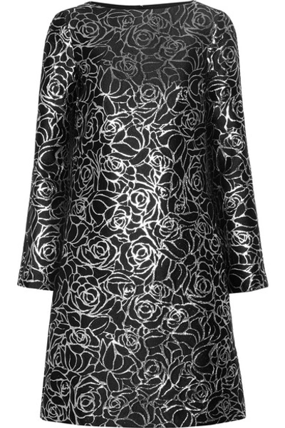 Michael Kors Metallic Floral Jacquard Long-sleeve Shift Dress, Black