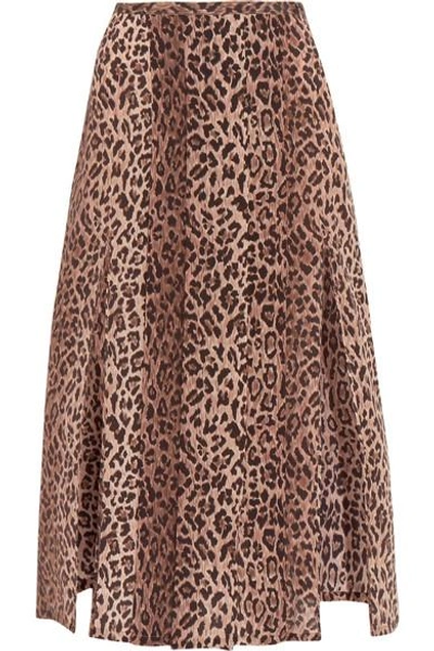 Rixo London Georgia Pleated Leopard-print Silk Skirt