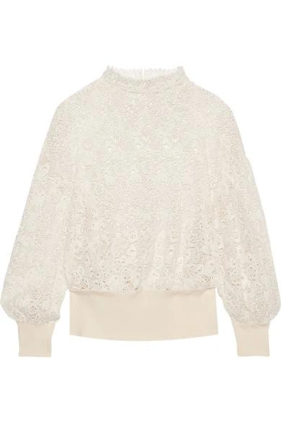 Burberry Ribbed Detail Voluminous Lace Top In Antique White
