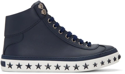 Jimmy Choo Navy Star Sole Argyle High-top Sneakers In Blue