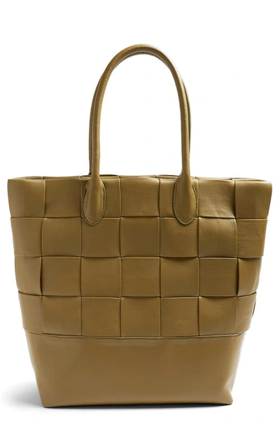 Topshop Weave Faux Leather Tote In Olive