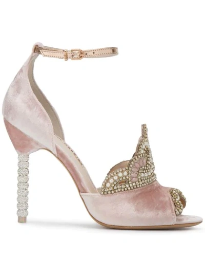 Sophia Webster Royalty Embellished Velvet And Metallic Leather Sandals In Pink