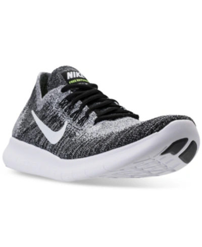 Nike Men's Free Run Flyknit 2017 Running Sneakers From Finish Line In Black/white-volt
