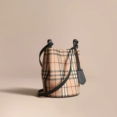 Leather and haymarket check crossbody bucket bag sale