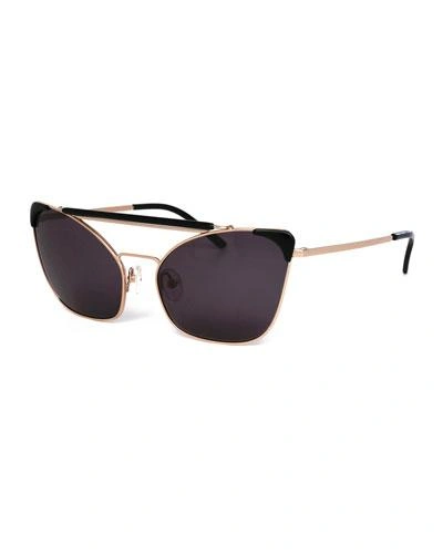 Grey Ant Chat Brow-bar Cat-eye Sunglasses, Black/gold