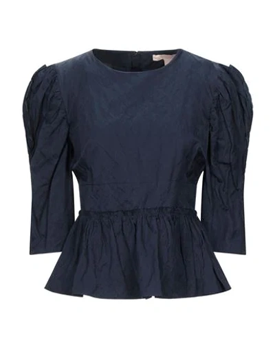 Brock Collection Metallic Crinkled-twill Peplum Blouse In Blue