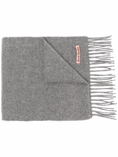 Acne Studios Canada Narrow Fringed Wool Scarf In Grey