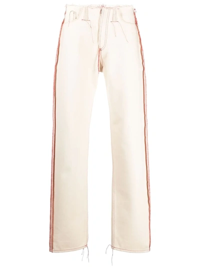 Maison Margiela Raw-cut Topstitched Straight-leg Jeans In White
