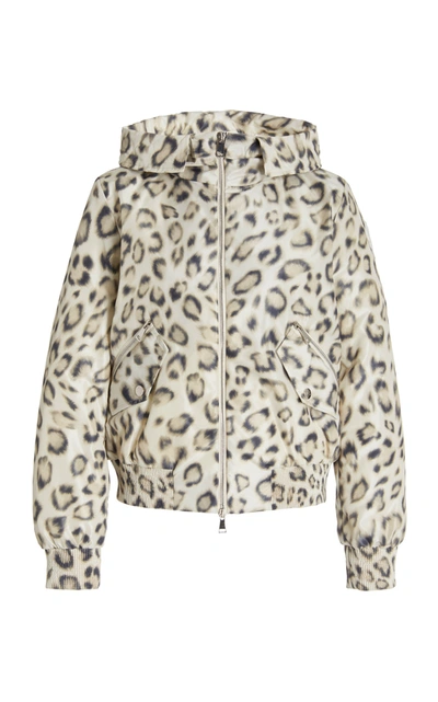 Moncler Aldib Leopard Print Hooded Down Bomber Jacket In Animal